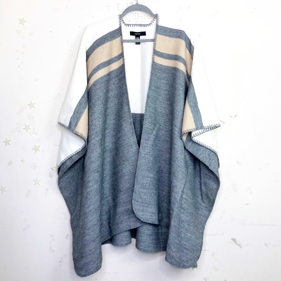 FOREVER 21 color block poncho gray and white tan blanket shawl - Picture 1 of 10
